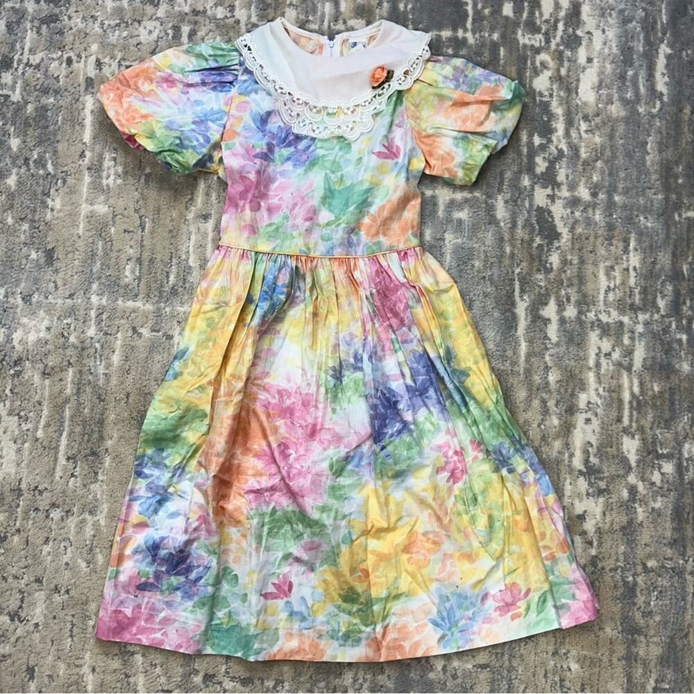 Vintage 1980s Bryan Pastel Watercolor Floral Long Dress Size 10